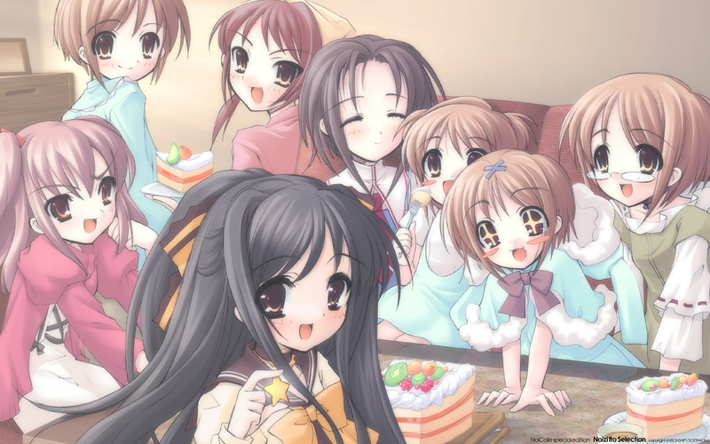 blush, loli, short, glasses, noiji, itou, eyes, komorebi, black, group, yureru, tamashii, ayana, cake, hair, brown, 1080P, sui, pink, food, koe, long