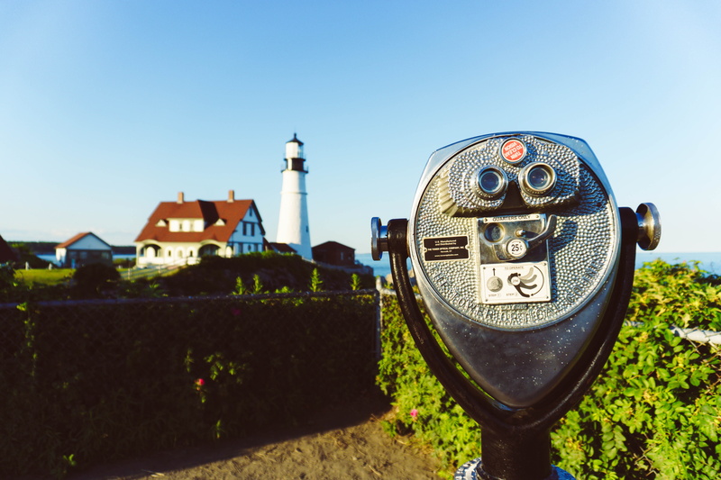 built structure, sightseeing, clear sky, coin-operated binoculars, no people, perspective, new england, blue, building, binoculars, lighthouse, architecture