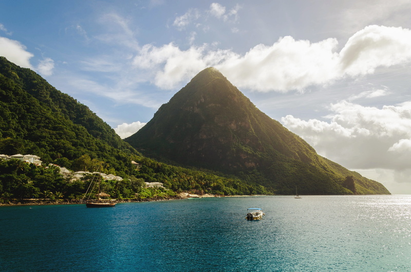 coastline, transportation, exotic, cloud, beauty in nature, landscape, saint lucia, cloud - sky, tranquil scene, mode of transportation, beach, forest