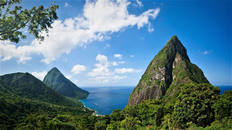 Mountain, Sea, St. Lucia, Ocean, Earth, Horizon, Mountains, 1080P