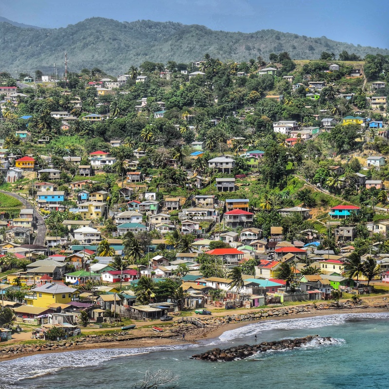 paradise, 2K, caribbean, tree, mountain, colorful, tropical, shore, island, building, waterfront, tourism, water, coastal, city, architecture, high angle view