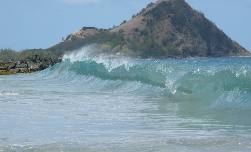 clear sky, sea waves, sky, caribbean, nature, saint lucia, beach, st lucia, day, outdoors, promontory, daytime, land, rock, scenics - nature, power in nature