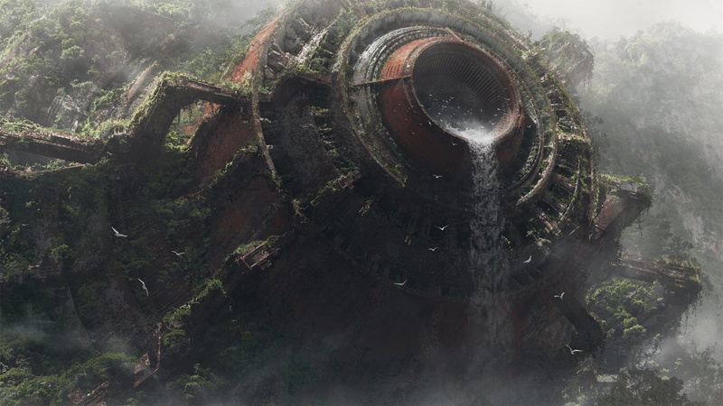 post apocalyptic, futuristic, apocalyptic, sci-fi, shrubs, water, 1080P, Fantasy, birds