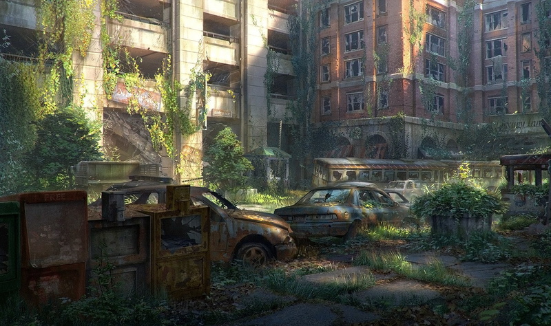 tree, Sci Fi, run-down, demolished, transportation, no people, car, building, obsolete, 1080P, damaged, deterioration, ruined, abandoned, architecture