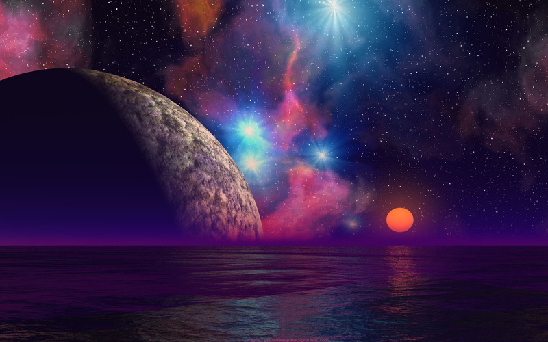 Space, Stars, Ocean, Planet, Planet Rise, Moon, 1080P, Sci Fi