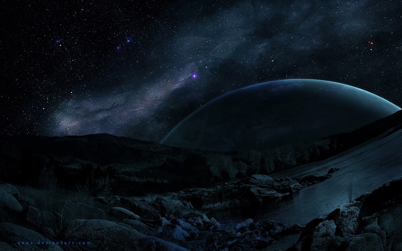 Fantasy, Planet Rise, Sky, Sci Fi, Starry Sky, 1080P, Planet, Mountain, Landscape, Stars