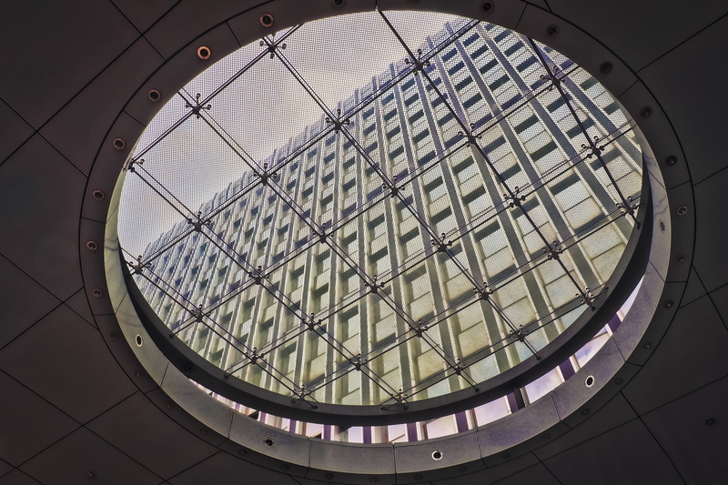 architecture, geometric shape, circle, town center, no people, düsseldorf, downtown, glass, design, pattern, facade, company, blanket, detail, office, glass - material