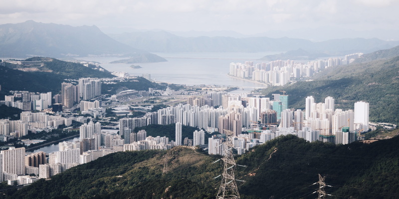 building, skyscrapers, downtown, hills, built structure, skyscraper, cityscape, architecture, office building exterior, mountain, no people, seaside, view