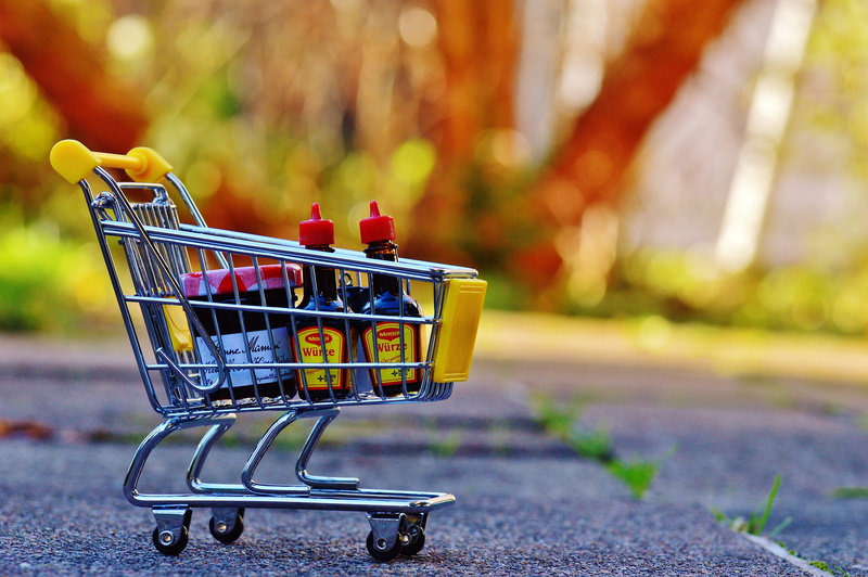 food and drink, vegetable, list, groceries, focus on foreground, no people, gray, candy, 4K, shopping basket, trolley, close-up, day, tilt, business, outdoors
