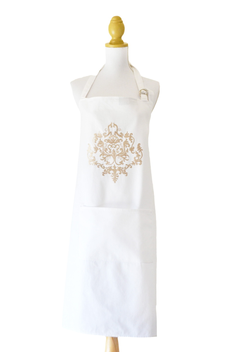 Embroidered, womenswear, white color, indoors, dress, art and craft, close-up, 4K, luxury, still life, white background, elegance, fashion, Apron, cut out