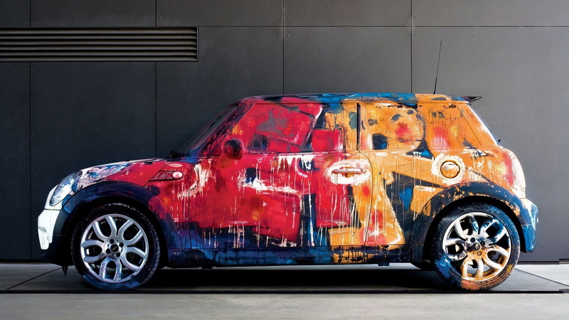 multicolored, car accident, transportation, damaged, graffiti, land vehicle, city, mode of transportation, red, travel, road, hatchback, door, car, street