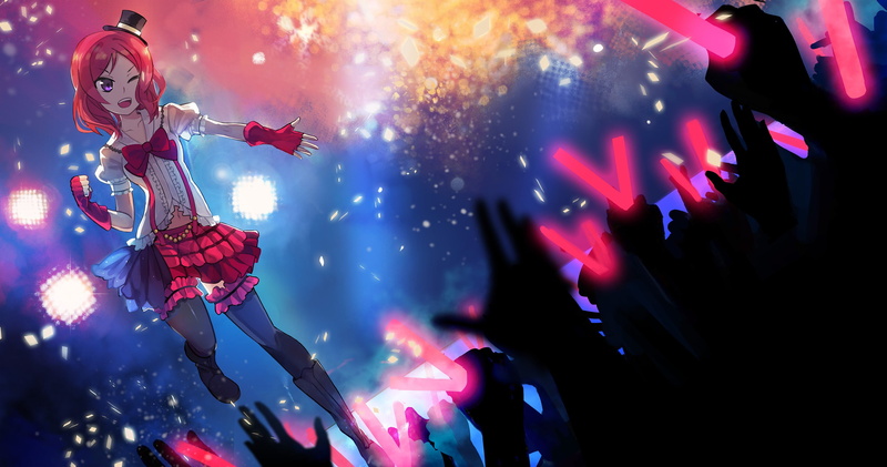 happiness, night, illuminated, new years eve, redhead, human limb, 2K, nightlife, Nishikino Maki, anime, holiday, enjoyment, christmas decoration, decoration