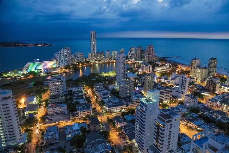 foccus, sea, modern, bocagrande, office building exterior, urban skyline, luxury, illuminated, architecture, 5K, water, travel destinations, night, built structure
