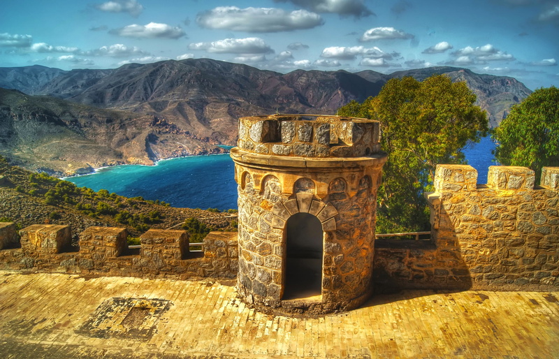 travel, old, architecture, mountain, the past, mountain range, ancient, sky, ancient civilization, the sky, fortress, tower, ruined, Spain, no people, archaeology
