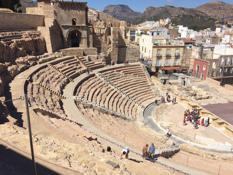 real people, ancient, men, travel destinations, cartagena, high angle view, ruined, group of people, crowd, amphitheater, leisure activity, large group of people