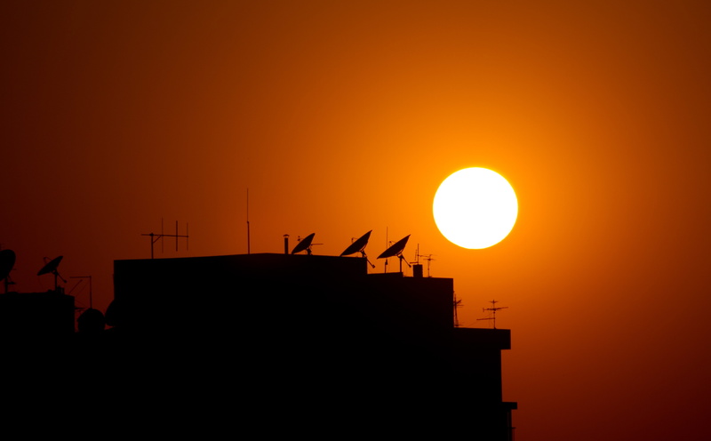 parabolic, clear sky, built structure, Orange, outdoors, no people, sun, 5K, beauty in nature, sunset, Egypt, copy space, Nature, communication, cairo