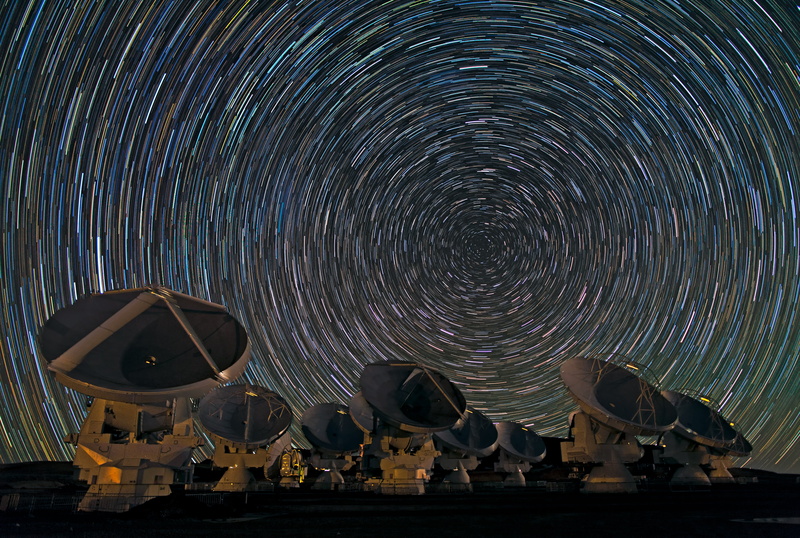 view, 4K, psychedelic, swirl, panorama, panorama photography, antennas, Atacama Large Millimeter/submillimeter Array, Star Trails, photography, Southern Star
