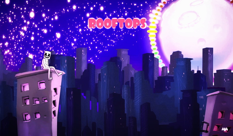 Marshmello, city, 720P, music, night, stars, Moon