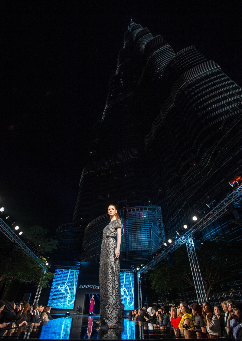 elegant, fashionable, city, illuminated, female, stage, elegance, tourism, designer, woman, Fashion Show, architecture, building exterior, clothes, low angle view