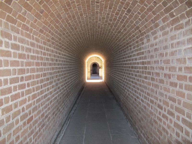 fisheye, built structure, wall, bunker, indoors, brick wall, diminishing perspective, dungeon, amelia island, usa, illuminated, floor, brick, sewer, direction