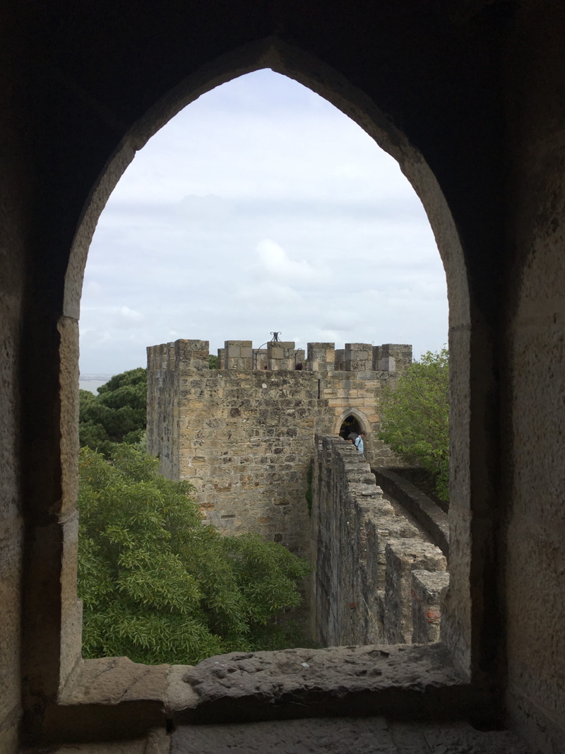 old, ruined, path, person, human, history, arch, stone wall, sky, built structure, tree, arched, wall, building exterior, lisbon, walkway, travel, no people