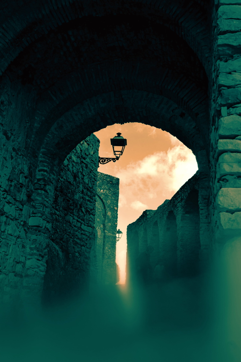 old, wall - building feature, building exterior, dreams, built structure, mystery, 5K, sky, streetlight, red, tower, the past, wall, tunnel, light, travel destinations