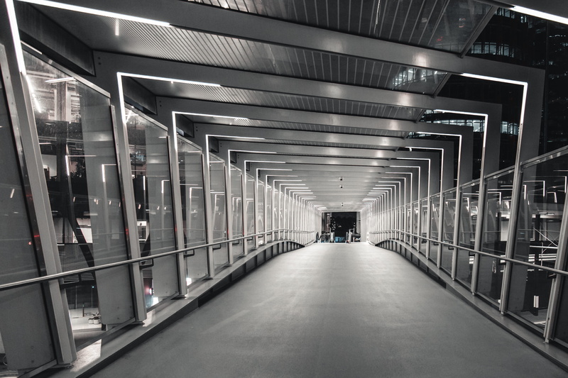 handrail, diminishing perspective, men, incidental people, street, connection, real people, lighting, indoors, architecture, path, 4K, mode of transportation