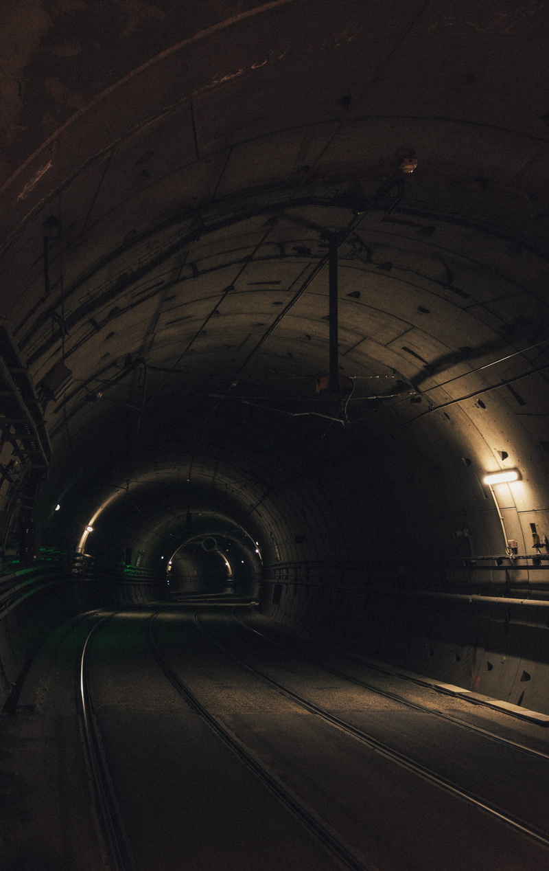 corridor, track, road, metropolis, crypt, city, rail transportation, architecture, illuminated, transportation, indoors, the way forward, direction, public transportation