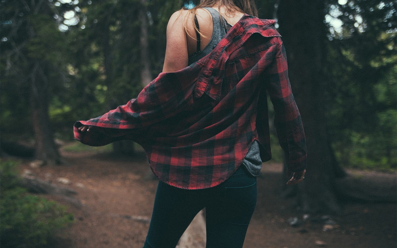 young women, plaid, women outdoors, brunette, land, one person, adult, shirt, woodland, plaid shirt, leisure activity, nature, lifestyles, outdoors, tree