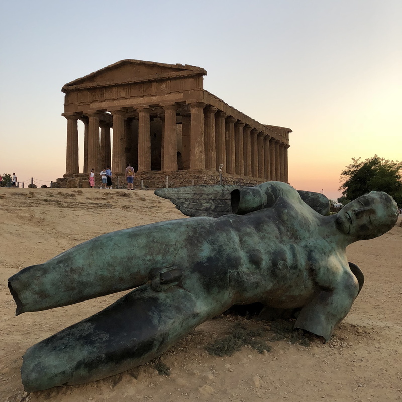 ancient, temple, agrigento, clear sky, architectural column, temples, travel, human representation, nature, art and craft, 2K, creativity, travel destinations