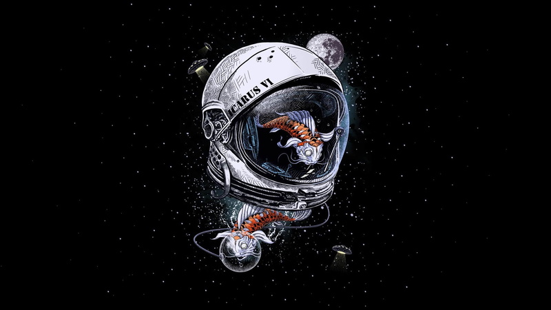 Background, Stars, Helmet, Design By Humans, The suit, Icarus, by Design By Humans, Minimalism, 1080P, Aquarium, Space, Spacesuit, Style, Art, Fish