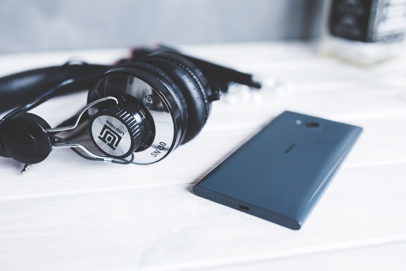 still life, indoors, blue, table, headphones, beside, camera - photographic equipment, photography themes, number, photographic equipment, gray, digital camera