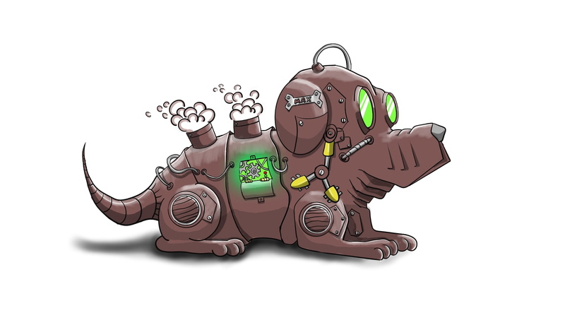 robot, 1080P, dog, steampunk, illustration