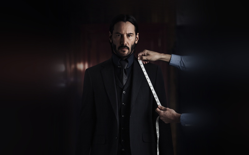 illustration, wick, business, waist up, john, men, standing, aggression, black background, front view, formalwear, suit, adult, holding, portrait, males