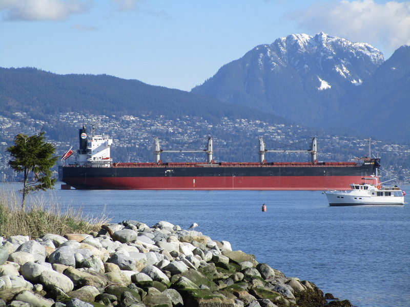 freight transportation, vancouver, outdoors, beauty in nature, mountain range, water, nautical vessel, container ship, mode of transportation, ship, no people