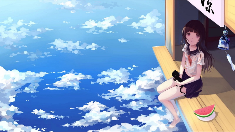 l, hd, best, girl, kot, anime hd, art, anime, anime pictures, Anime s HD, 1080P, arbuz, Art L L Girl Arbuz Kot