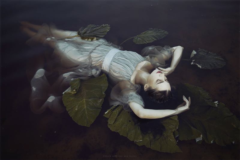 pose, girl, water, 1080P, the situation, dress, leaves, Lila D. Kot
