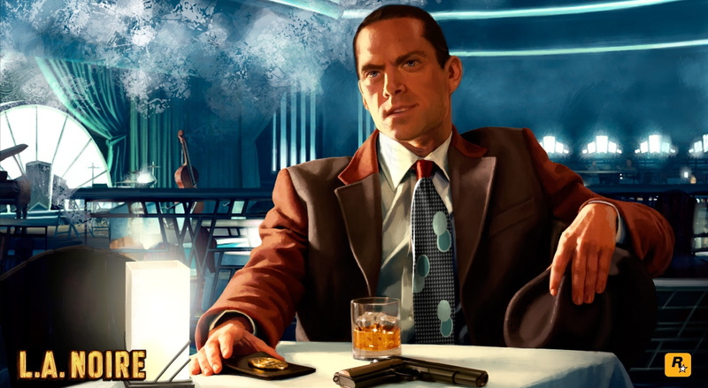 noire, glass, waist up, rockstar games, front view, L.A. Noire, young adult, video game, poster, cup, adult, business, one person, occupation, refreshment