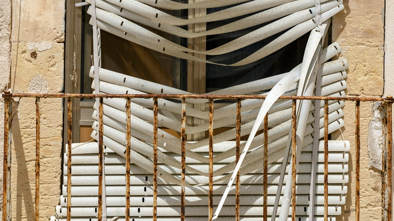 venetian, blinds, brown, crate, banister, plywood, full frame, handrail, white, building exterior, box, pattern, built structure, lumber, sunlight, island of ortigia