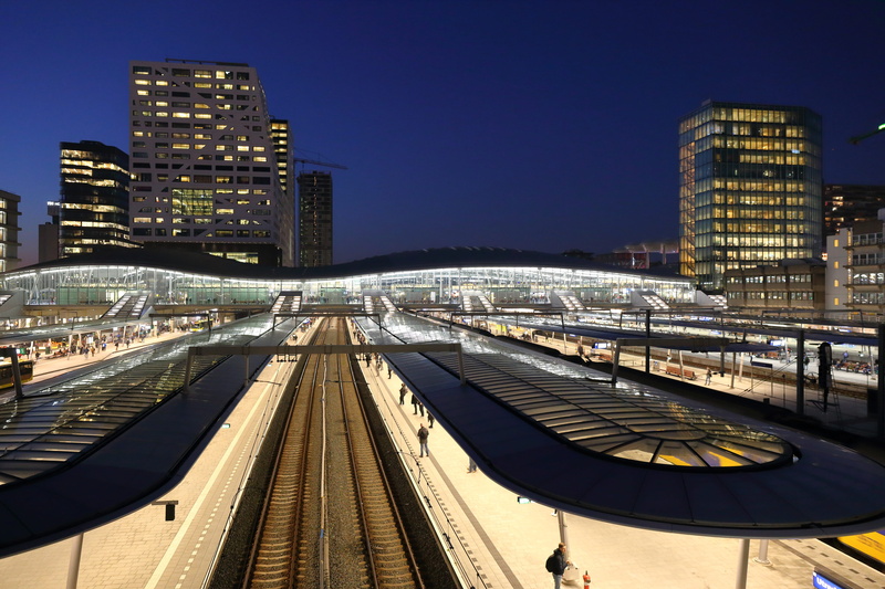 high rise, transportation, rail transportation, cityscape, nature, travel destinations, human, railway, office building exterior, train, urban, tower, convention center
