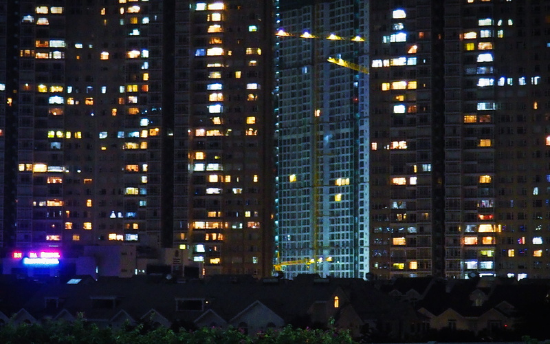 city, city life, night, apartment, built structure, lighting equipment, dusk, night lights, crane, window, illuminated, nightlife, building, ho chi minh city