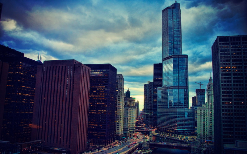 City, River, Chicago, 1080P, Lights, Illinois, Skyscrapers, Night