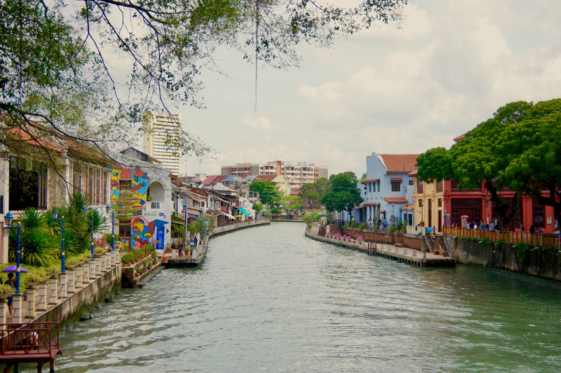 waterfront, no people, outdoors, melaka, river, day, sky, malaysia, building exterior, riverwalk, belief, tree, architecture, water, city, direction, the way forward