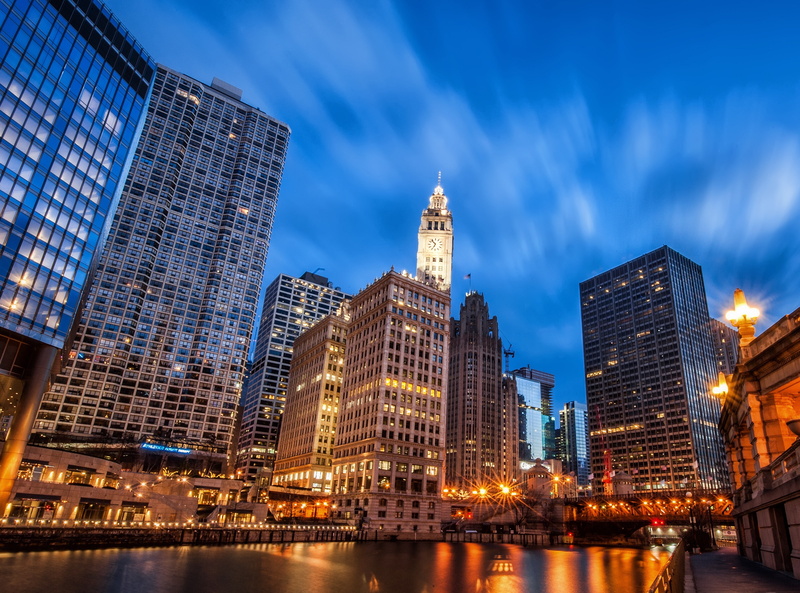United States, riverwalk, Lights, Travel, Building, City, longexposure, TribuneTower, Illinois, unitedstates, River, Architecture, Wrigley, Urban, 2K