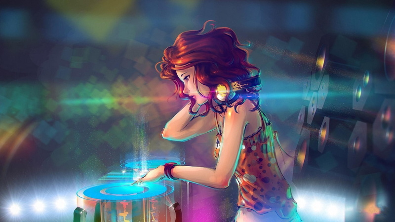 nightlife, light, Colorful, standing, young adult, 1080P, hairstyle, Red (Transistor), DJ, hair, Interfaces, women, illuminated, young women, indoors