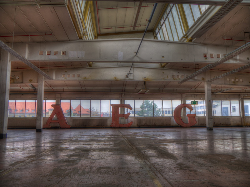 flooring, old, industrial park, aeg, architecture, wall - building feature, lighting, western script, lapsed, hall, nuremberg, communication, factory, number