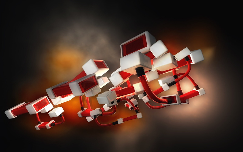 forms, red, d, figure, background, 1080P, conections, white