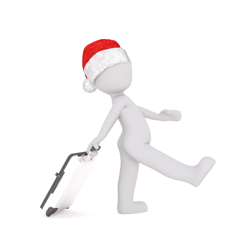 celebration, character, studio shot, xmas, x mas, 3d, travel, business trip, roll, figurine, luggage, carrying handle, human representation, no people