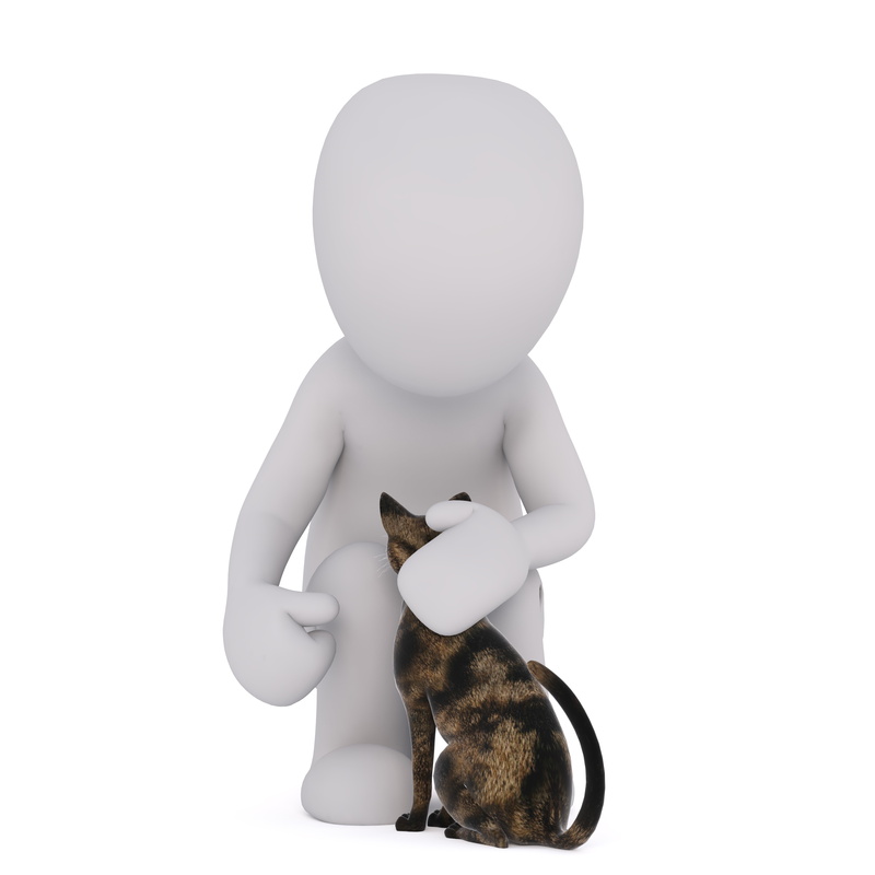 isolated, touching, avatar, human representation, white color, cat, 3d model, copy space, full body, brown, pet, white, 3d man, digital composite, cute