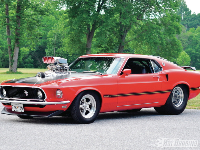 mustang, 1969, drag, 720P, blown, muscle, red, mach i, hot, racing, blower, ford, cars, rods, engine, orange